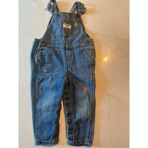 OshKosh Bgosh Overalls Sz 18 mo Denim Embroidered Hearts Flowers